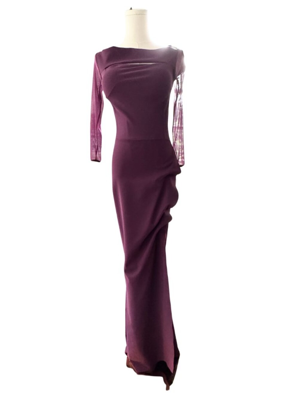 Chiara Boni La Petite Rob Kate Illusion Gown in Burgundy Size 2 - Picture 2 of 8